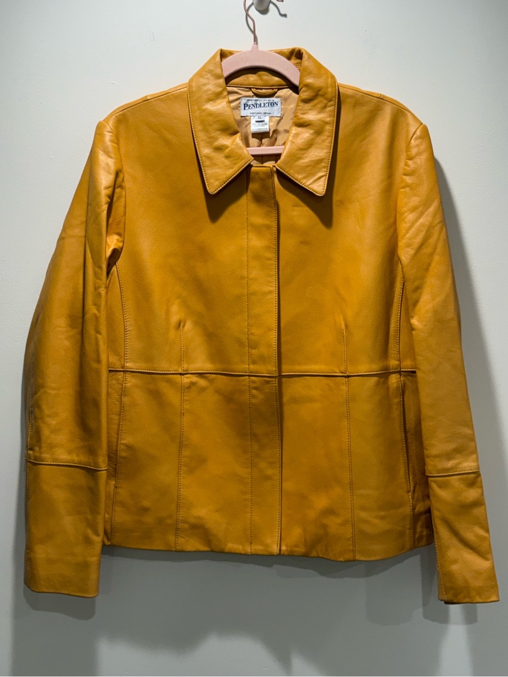 Pendleton 100% Leather Jacket XL Mustard Yellow Collared Coat